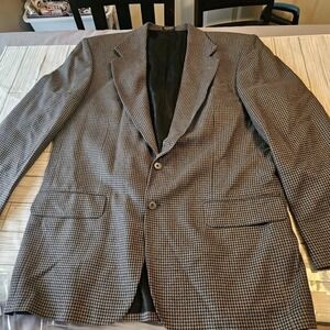 Lana Moda Blazer Mens 42L Sport Coat Silk & Wool‎ Blend Houndstooth Blazer Gray